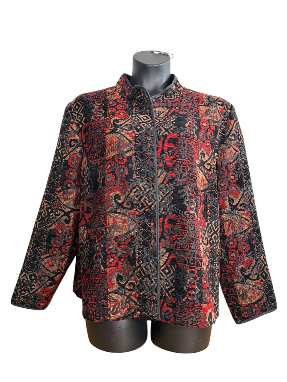 Briggs New York Black & Red Tapestry Button-Front Jacket